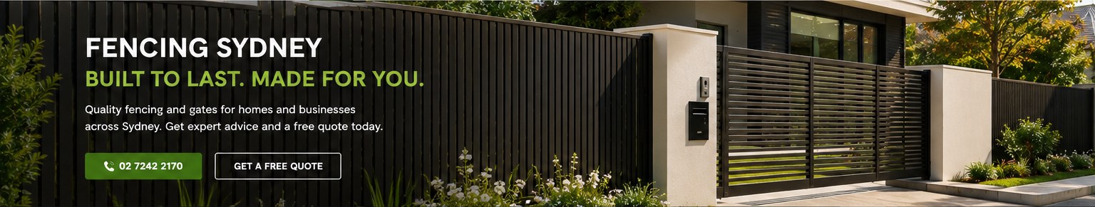Modern dark boundary fence and gate at a contemporary home